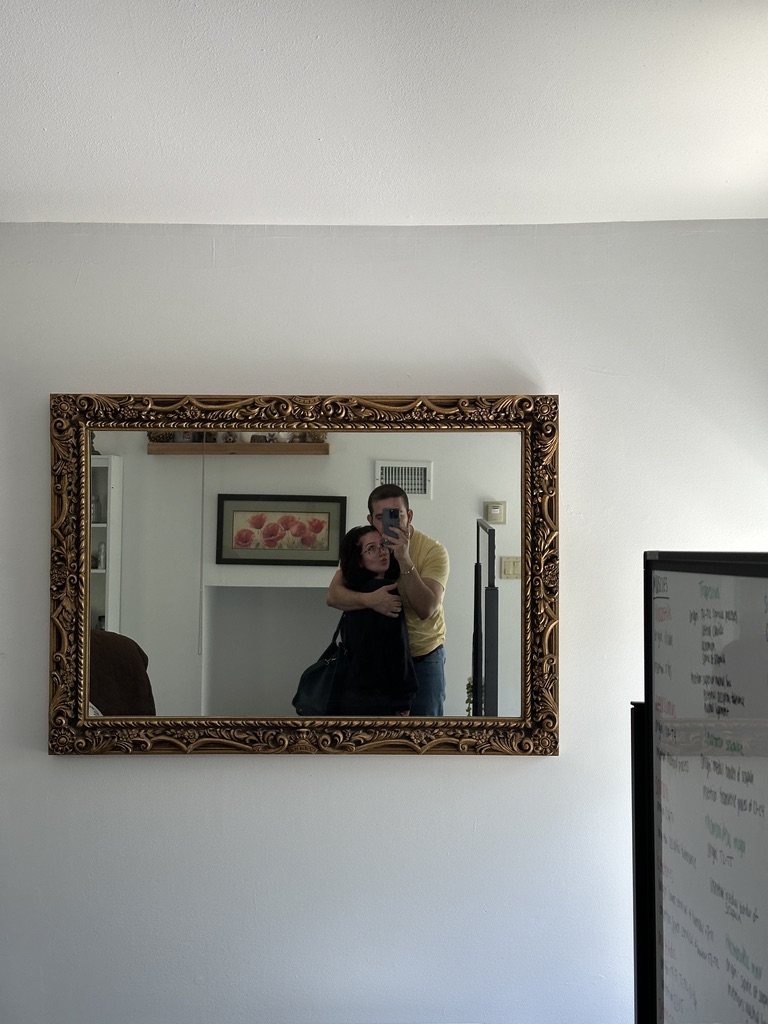 t and i posing in mirror
